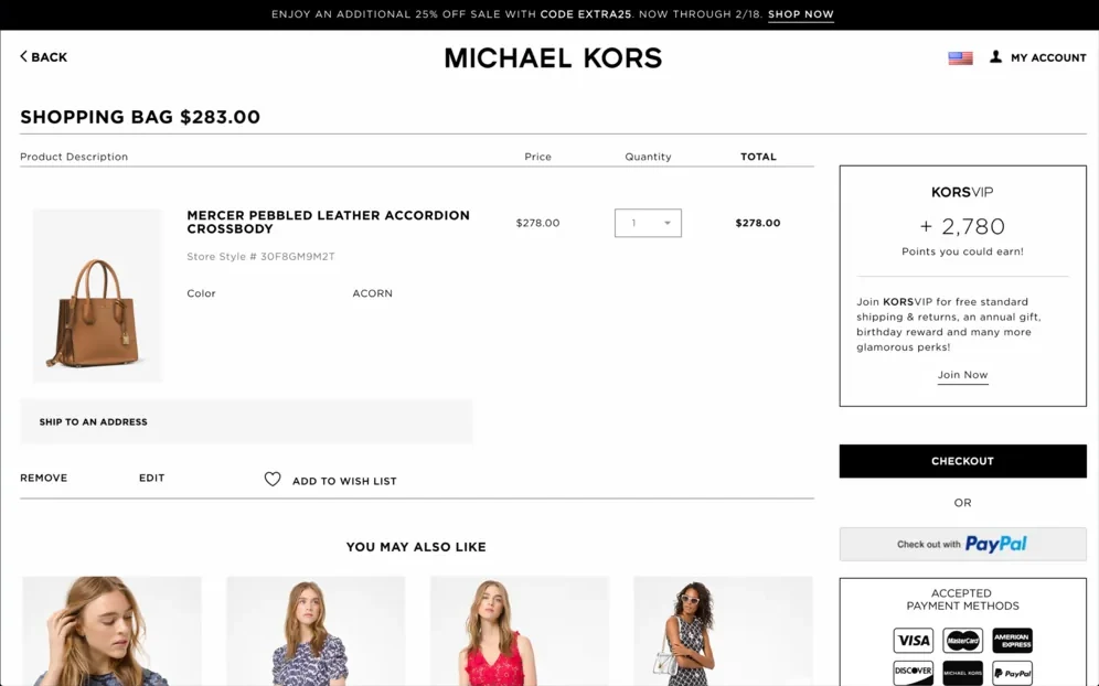 Michael Kors shopping bag with the loyalty sign-up