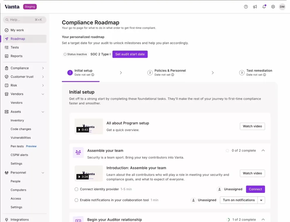 Vanta's redesigned Compliance Roadmap