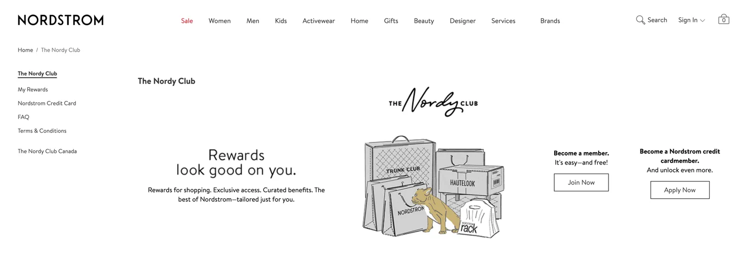 Nordstrom's rewards program page